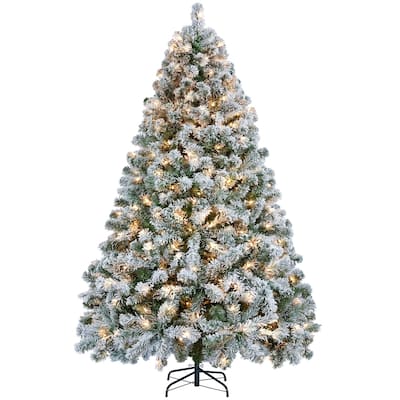 Yaheetech Pre-Lit Snow Flocked Christmas Tree with Incandescent Lights