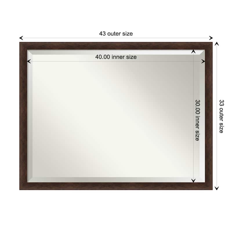 Warm Walnut Narrow Beveled Wood Framed Bathroom Vanity Wall Mirror - Warm Walnut Narrow - Glass Size 40x30