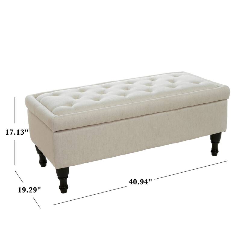 Roomfitters Upholstered Storage Bench with Hinged Lid and Turned Wood Legs, Accent Seating for Entryway or Bedroom