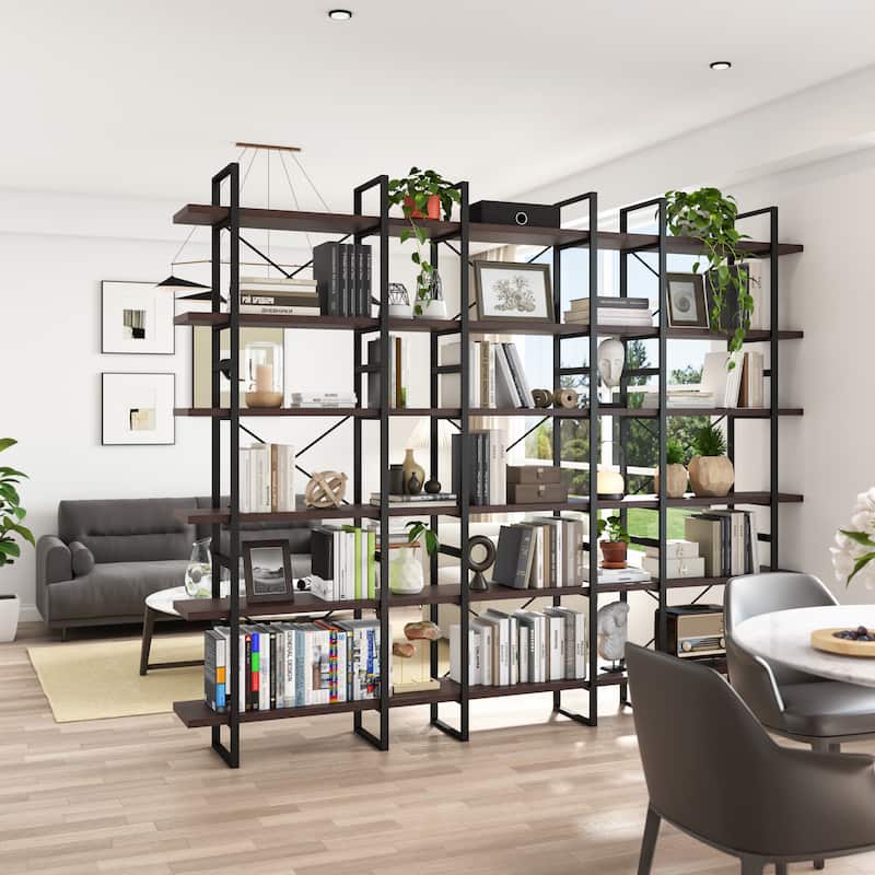 Davee 6-Tier Dark Walnut Color Room Divider Bookcase - 85" H x 106" W x 12.6" D - Dark Walnut - 85" H x 106" W x 12.6" D