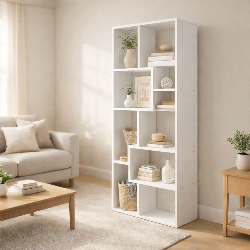 Asymmetrical Display Shelf & Bookcase, 5-Tier, Black - White