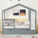 preview thumbnail 30 of 41, Twin Size Solid Wood House Bed with Trundle, Fence and Writing Board for Kids, Boys and Girls, Bedroom