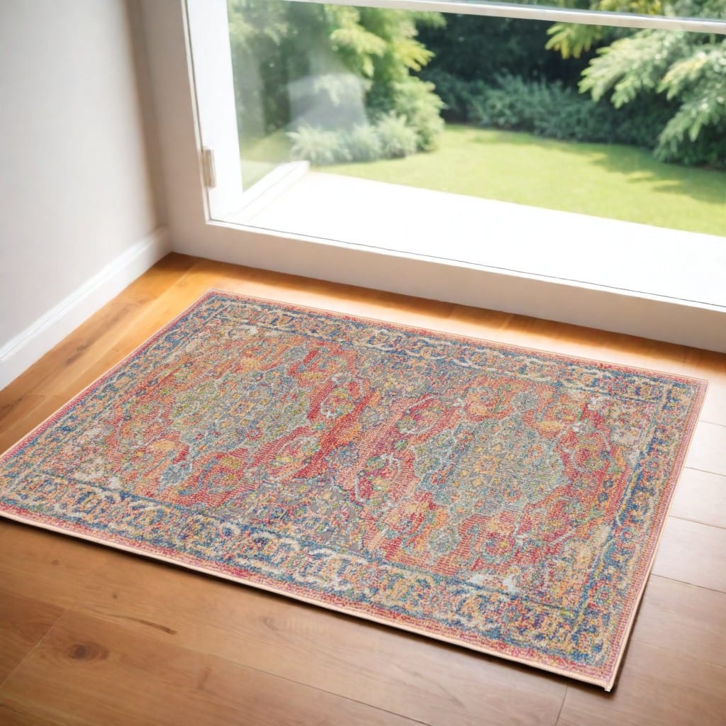 Power Loomed Distressed Floral Traditional Non Skid Area Rug - 48' X '24' X '0.5