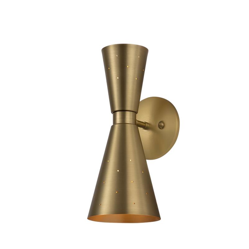 2-Light Modern Industrial Gold/Nickel Cone Hourglass Bathroom Vanity Light Wall Sconce