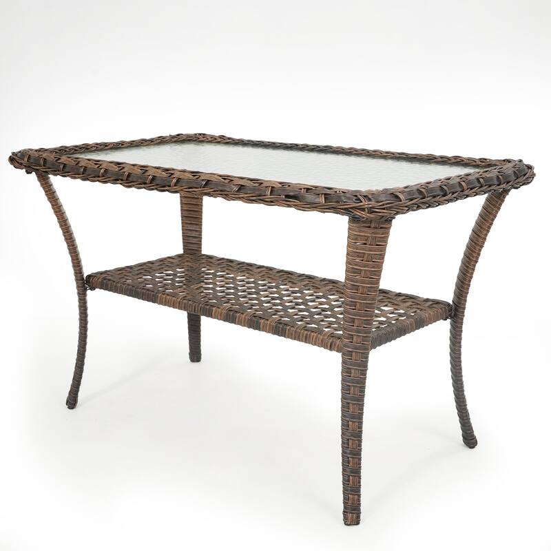 All Weather Resin Rattan Patio Glass Coffee Table