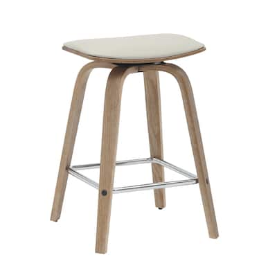 Leather Counter Stool Swivel Square Seat Poplar Wood Frame Iron Foot Rest