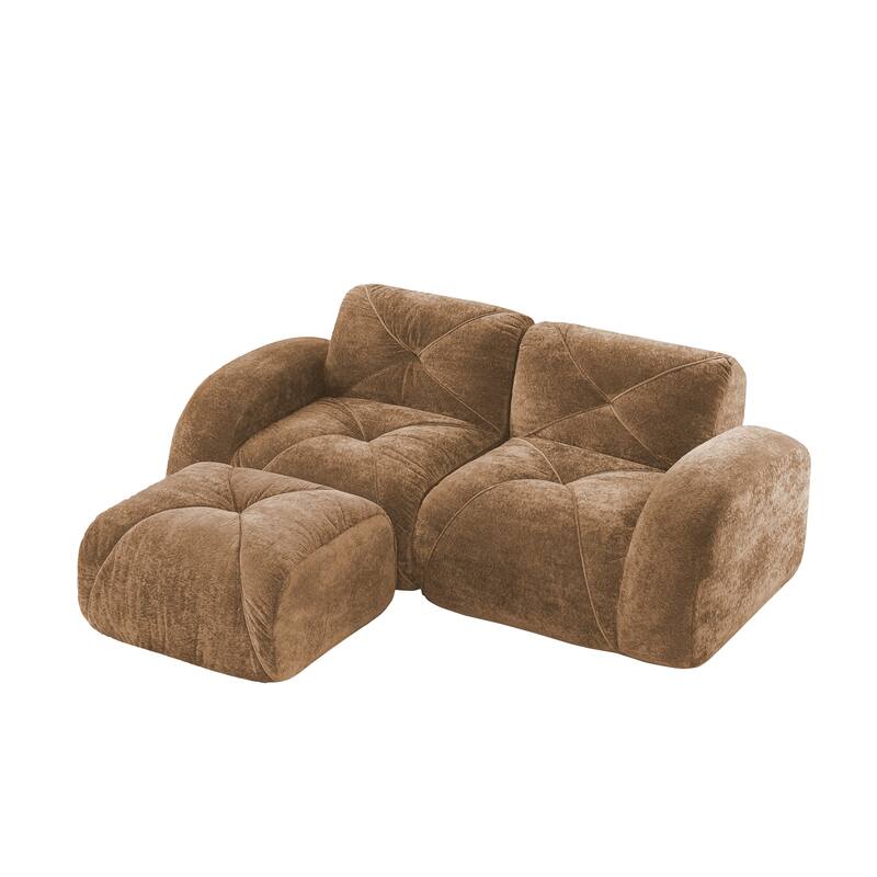 Velvet Tufted Loveseat Sofa Modular Couch, Boneless Deep Seat 2-Seater Couch, Available with/without Ottoman