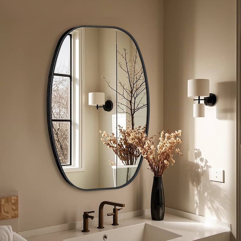 Oval Wall Mirror Bathroom Mirror for Over Sink - 20"X30" - Black