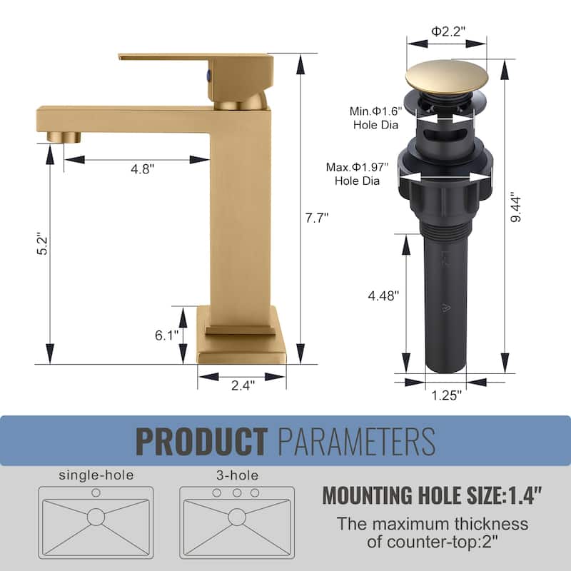 WOWOW 1.2 GPM Single Handle Bathroom Sink Faucet