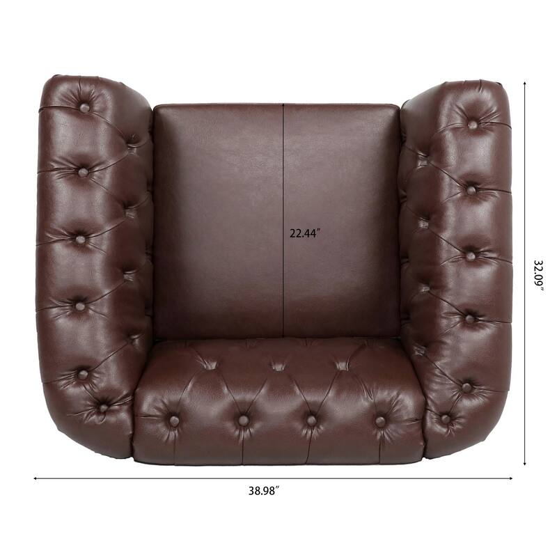 Dark Brown Leather Single Sofa Chair Barrel Chair with Nailhead Trim, Stylish Corner Chair Side Chair with Rolled Armrests