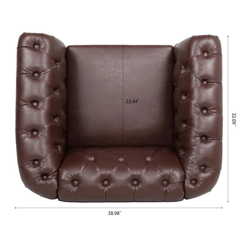 Dark Brown PU 38.98" Buttons Tufted Accent Chair with Birch Legs