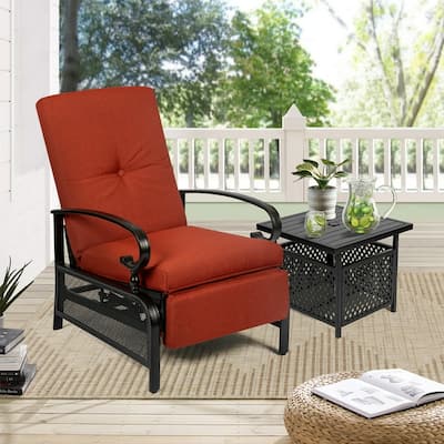 Patio Recliner Outdoor Adjustable Lounge Chair Set with Table