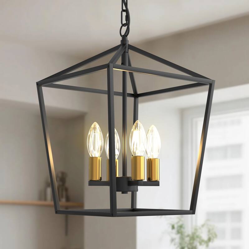 4-Light Farmhouse Birdcage Chandelier in Black Gold Finish