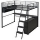 preview thumbnail 24 of 24, Modern Loft Bed with LED Design, Desk and 4 Storage Shelves, Space-Saving Metal Loft Bed Frame with Full-Length Guardrails