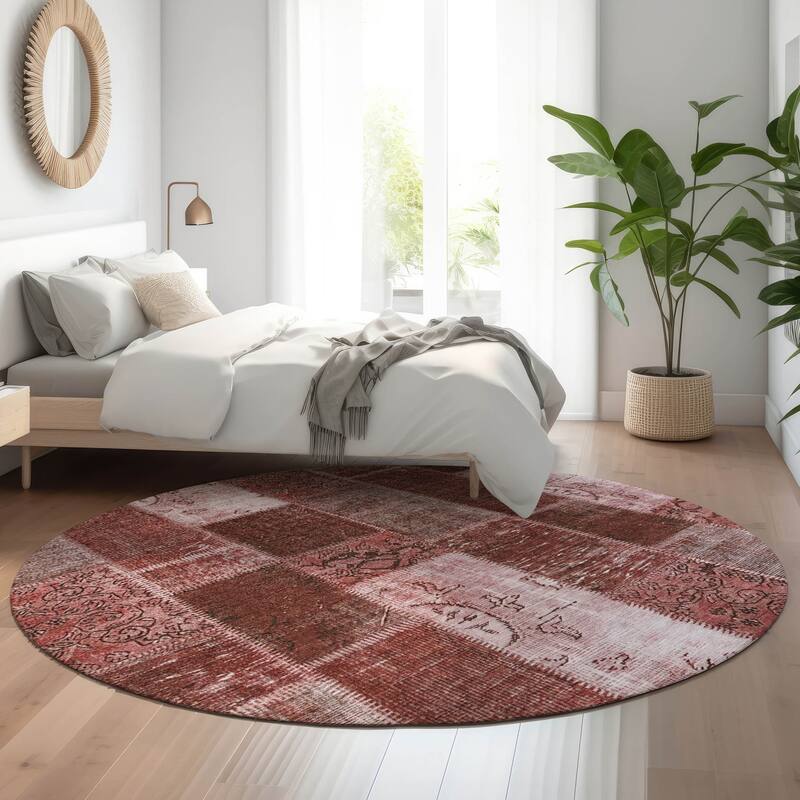 Premium Washable Super Soft Vintage Boho Mayfield Rug - Burgundy - 8' x 8' - Round