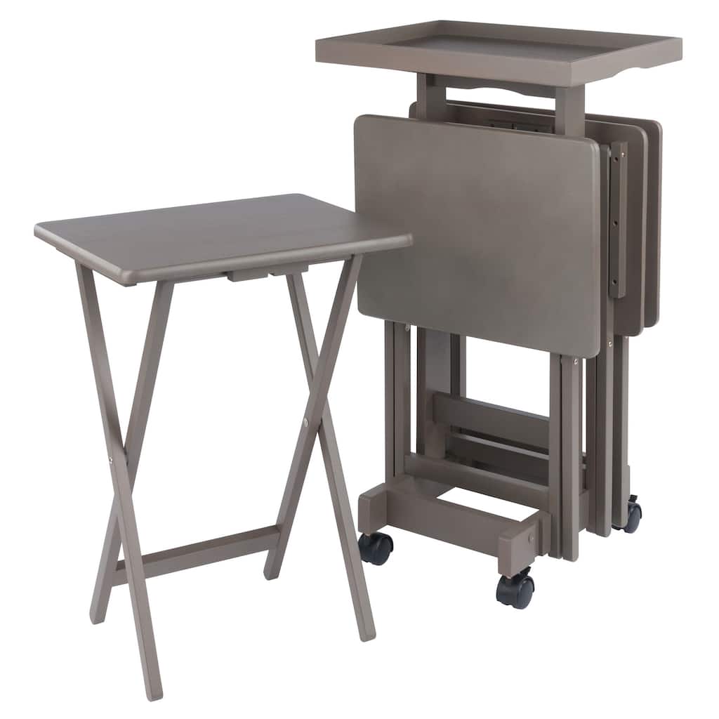 Isabelle 6-Pc Snack Table Set with Removable Serving Tray Oyster Gray