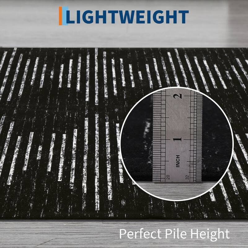 Washable Rugs for Living Room Modern Geometric Striped Area Rug Soft Non-Slip Low Pile Accent Rug