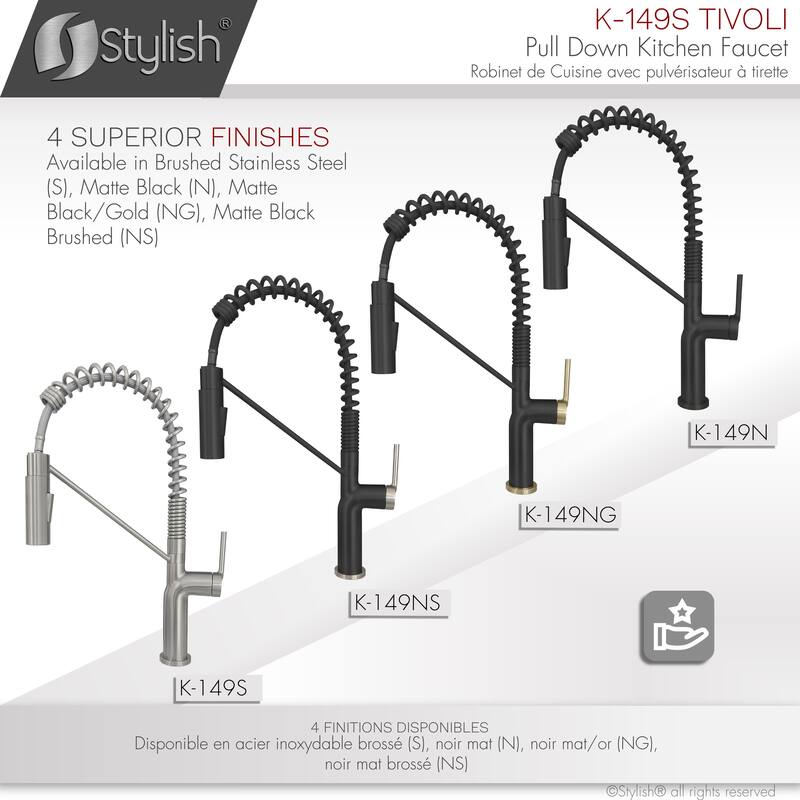 STYLISH Stainless Steel Single Handle Pull Down Sprayer Kitchen Faucet - Faucet Height: 16 3/4" | Spout Height: 7 1/2"