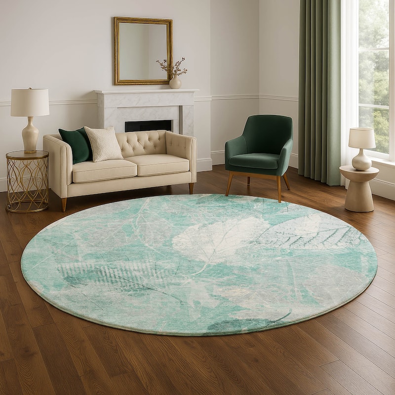 Premium Washable Super Soft Floral Imprints Mayfield Rug - Teal - 8' x 8'