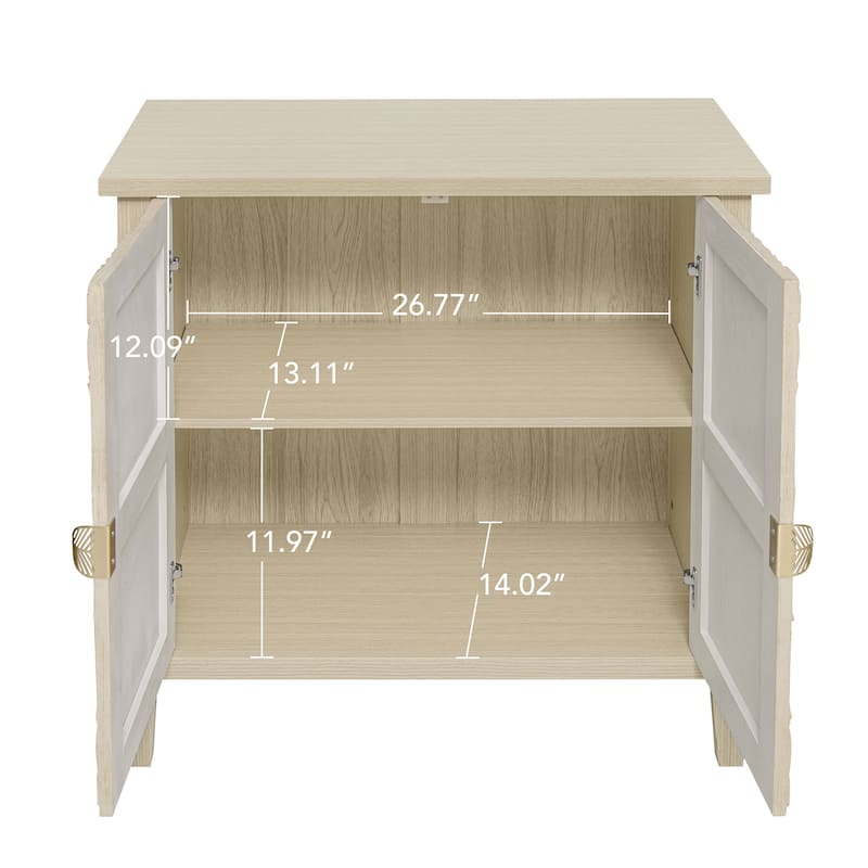 Roomfitters Accent Cabinet, Carved 2 Door Storage Cabinet Buffet Sideboard with Adjustable Shelf, Natural