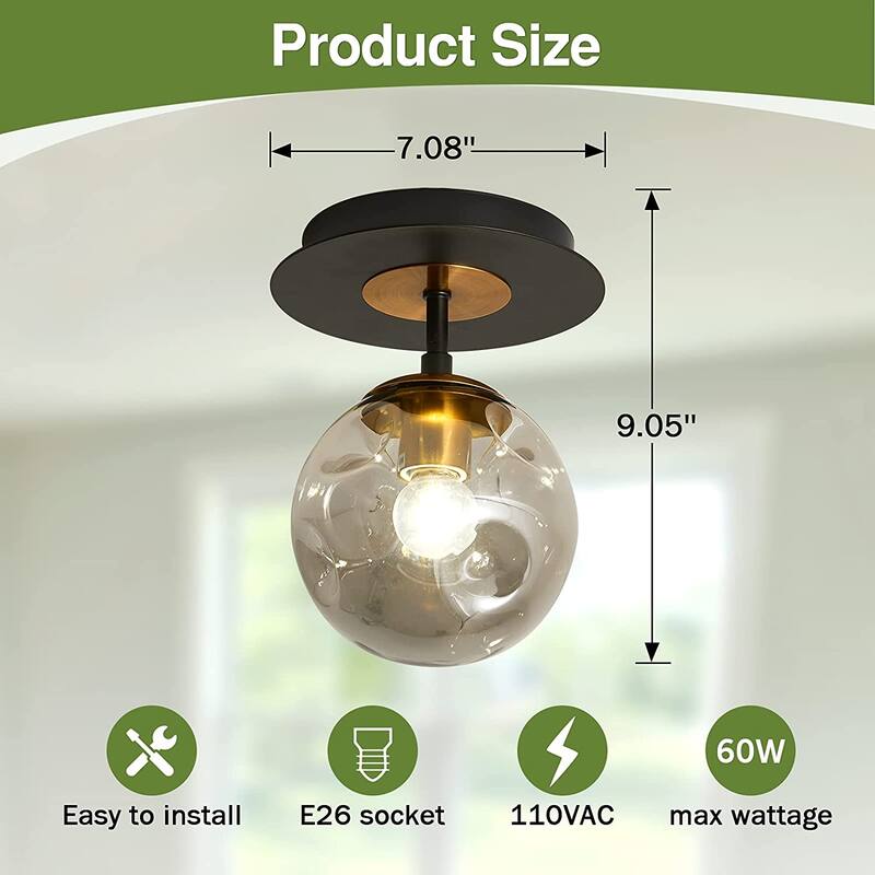 Mini globe glass ceiling light industrial balck semi flush mount ceiling light fixture