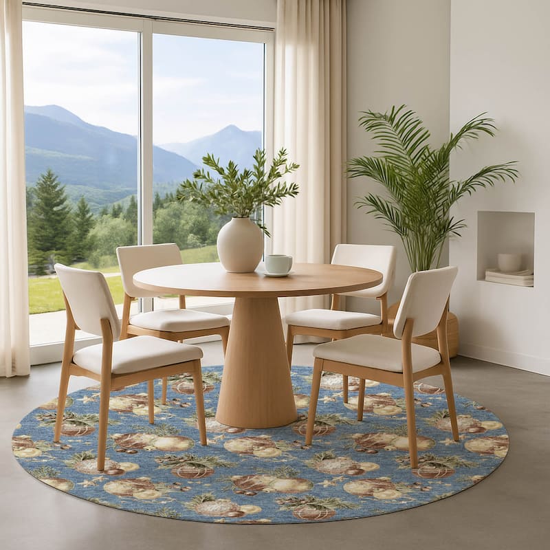 Premium Washable Super Soft Holiday Ornament Mayfield Rug - Denim - 8' x 8'