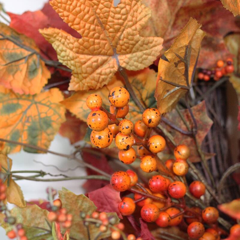 Fall Foliage Gold Berries Artificial Autumn Twig Wreath - 32", Unlit