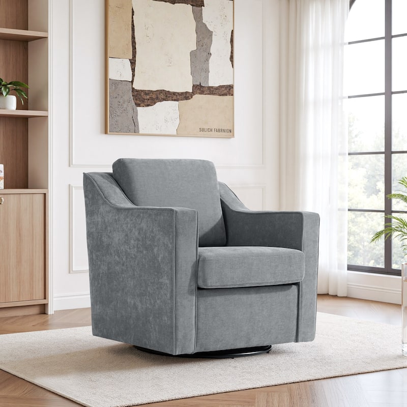 UIXE Chenille/Leather Swivel Barrel Chair Accent Chairs For Living Room - Chenille - Grey