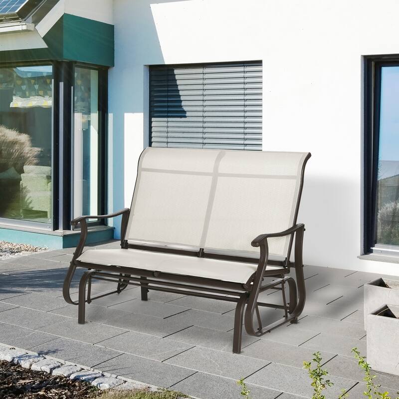 Steel Mesh 2-Seater Outdoor Glider Bench 528lbs Capacity - 46.75" W x 30.5" D x 38.25" H