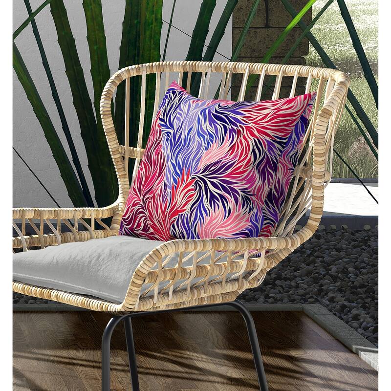 Leafy Whirl Indoor/Outdoor Reversible Throw Pillow Pink and Blue