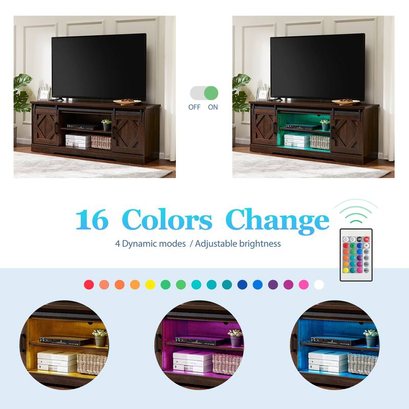 Farmhouse Sliding Barn Door TV Stand Rustic Gray for TVs up to 65"