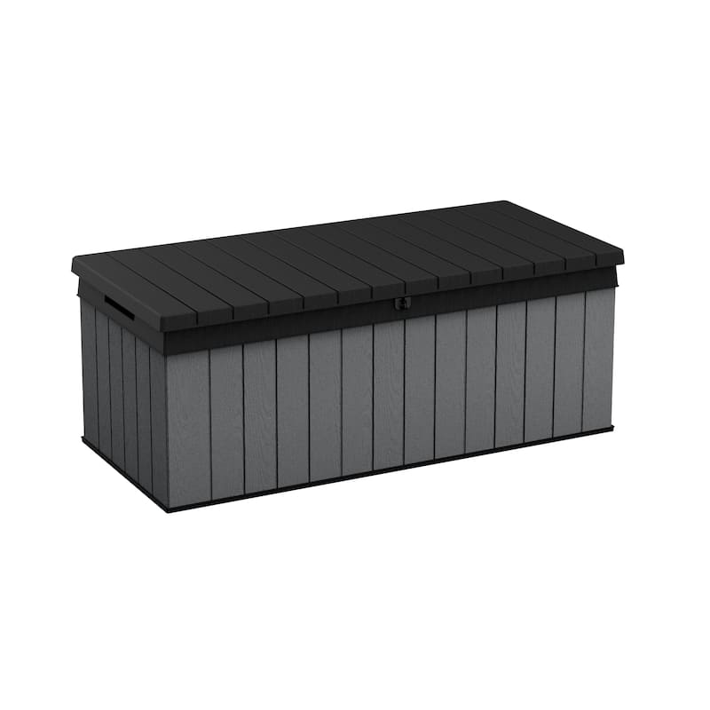 Keter Darwin 100 Gallon Large Durable Resin Outdoor Storage Deck Box For Furniture and Supplies -  25.7 in. L x 56.2 in. W x 21.4 in. H - Grey