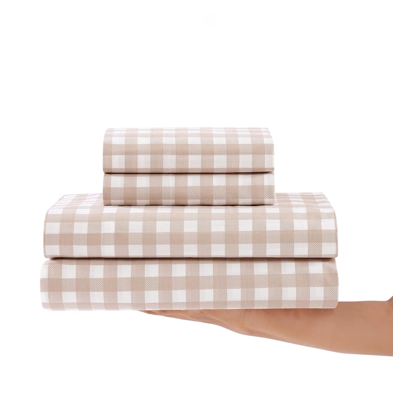 Stone Cottage Cotton Percale Printed Sheet Set - King - Cottage Check Beige