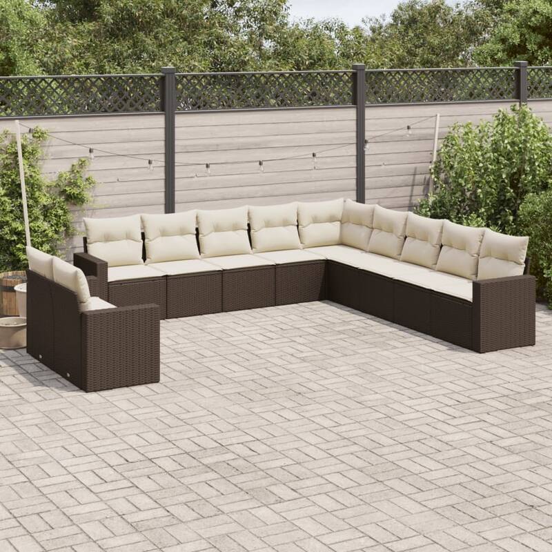 vidaXL Garden Sofa Set Brown, Cream White - 24.4 x 25.8 x 27.2