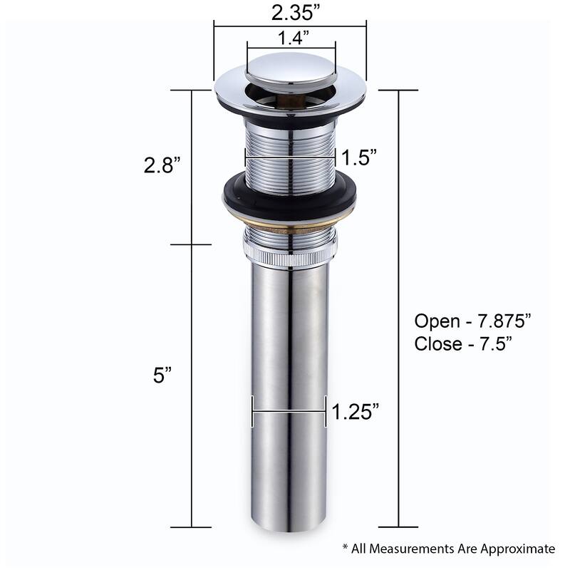 Luxier DS03-T Bathroom Sink Push Pop-Up Drain Stopper with No Overflow