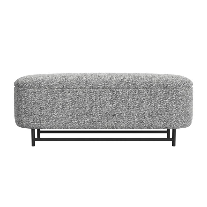 Pat Storage Bench Ottoman, Gray Yarn Cream Boucle, Black Metal 46 Inch