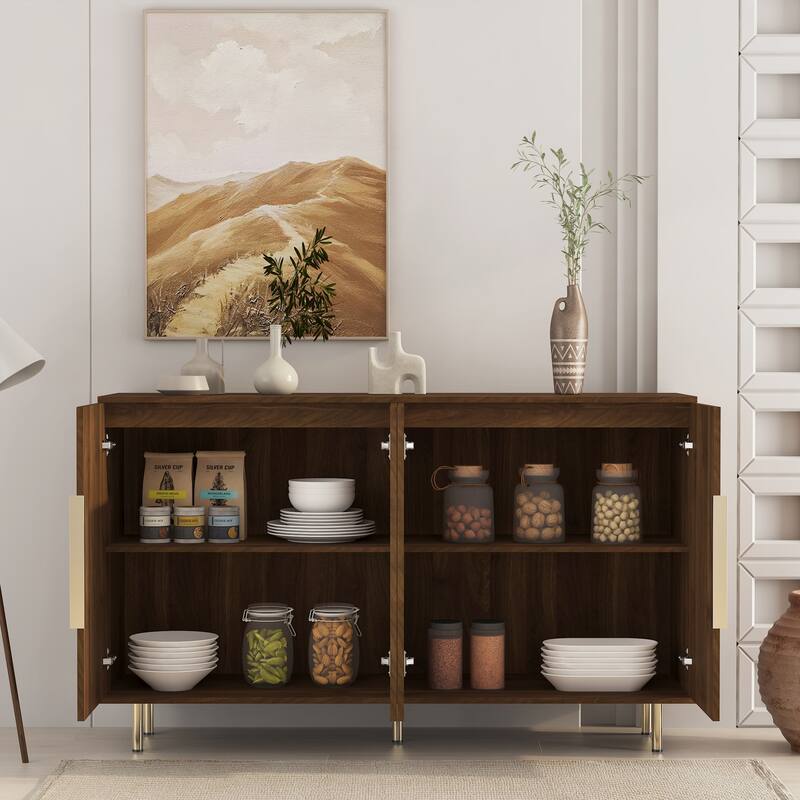 Roomfitters Modern Buffet Cabinet with Storage, Kitchen Sideboard Cupboard, Dining Room Credenza, Entryway Table, Brown