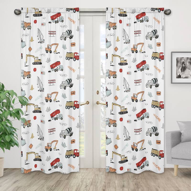 Sweet Jojo Designs Construction Truck 84in Window Treatment Curtain Panel Pair - Grey Yellow Red and Blue Transportation