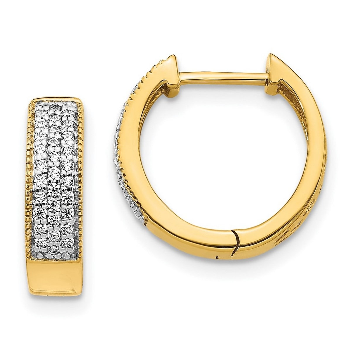 Curata 14k Diamond Hinged Hoop Earrings - 15x13mm Wide 3mm Thick