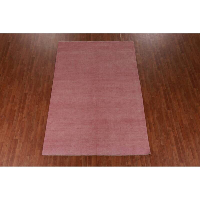 Hand Knotted Oriental 100% Wool Carpet Modern Solid Pink Gabbeh Area Rug - 9' 3'' X 6' 2''