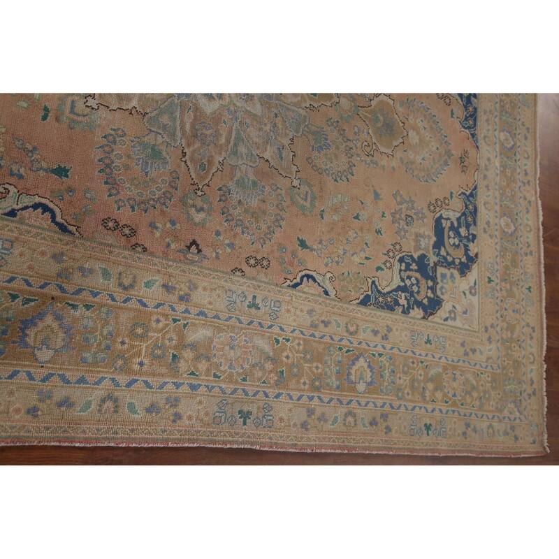 Distressed Mashad Persian Antique Area Rug Handmade Wool Carpet - 6'6" x 9'8"