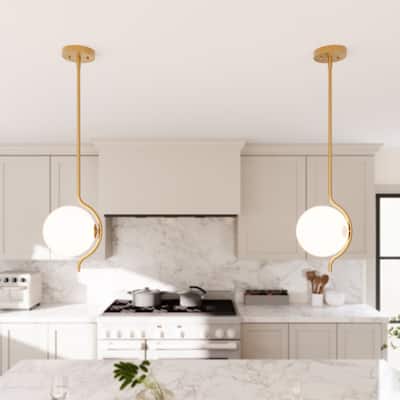 Acroma Curved Line Globe Pendant with White Jade Glass