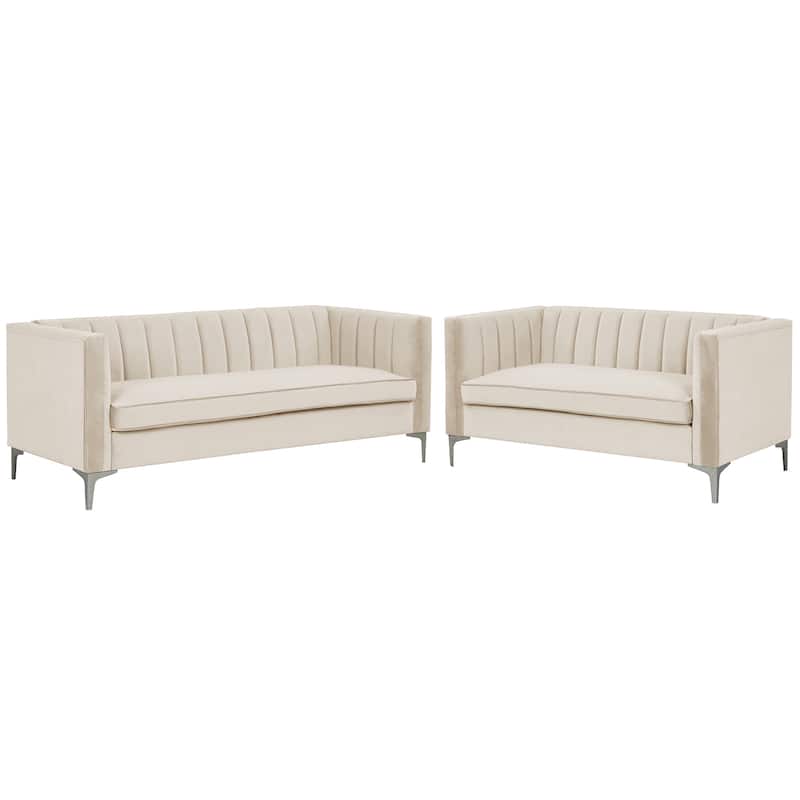 Morden Fort Modern 2 Pieces of Loveseat and Sofa Couch Set with Dutch Velvet Grey, Iron Legs