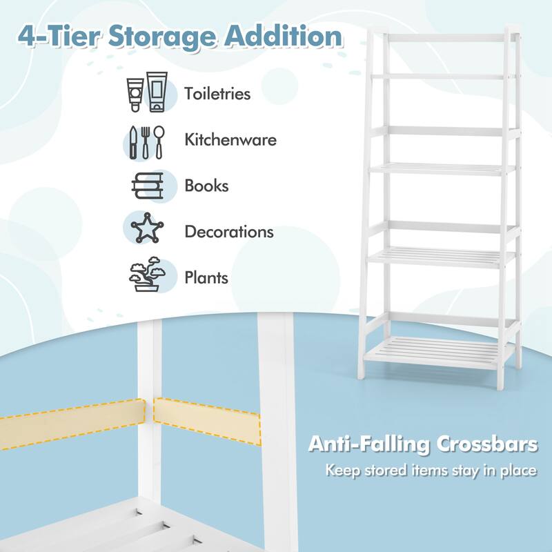 Costway Multifunctional 4 Shelf Bamboo Bookcase Ladder Plant Flower - See Details