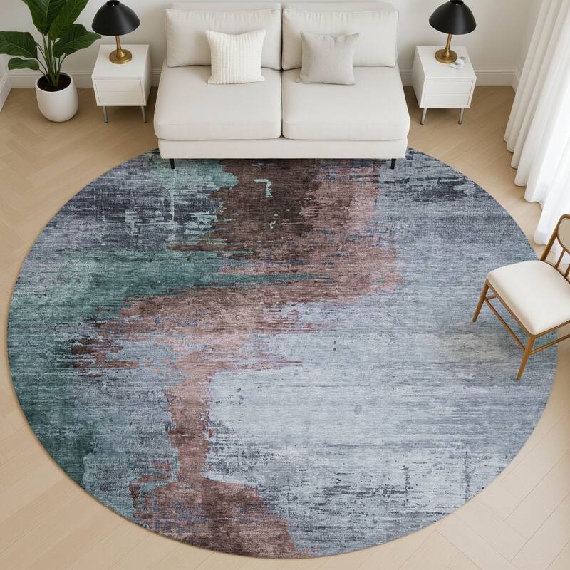 Premium Washable Super Soft Abstract Soid Mayfield Rug - Blue - 8' x 8'