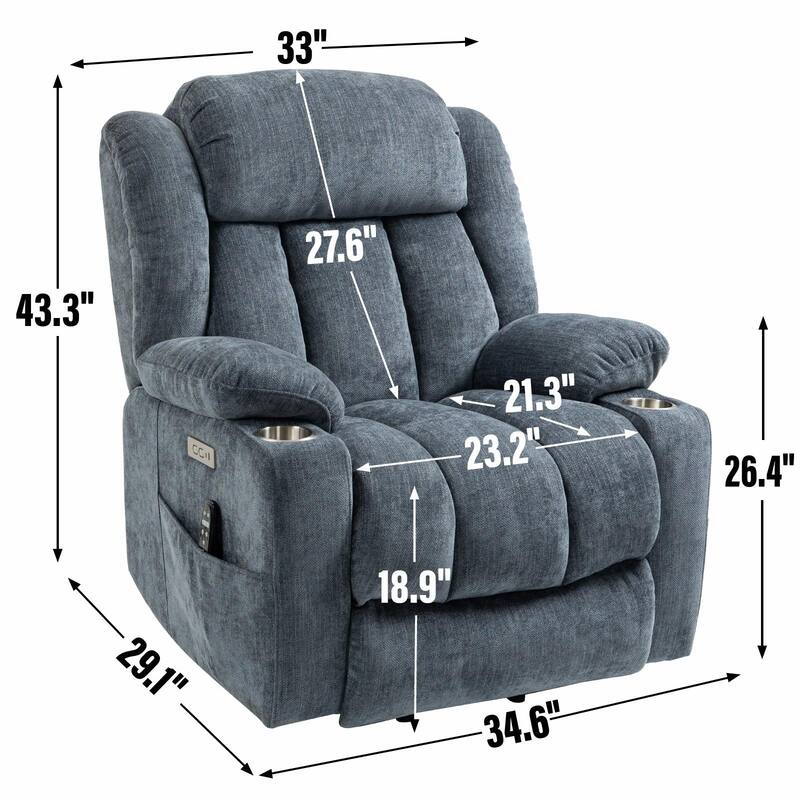 350 LBS Power Lift Recliner - Chenille, Massage, Heating, USB Ports