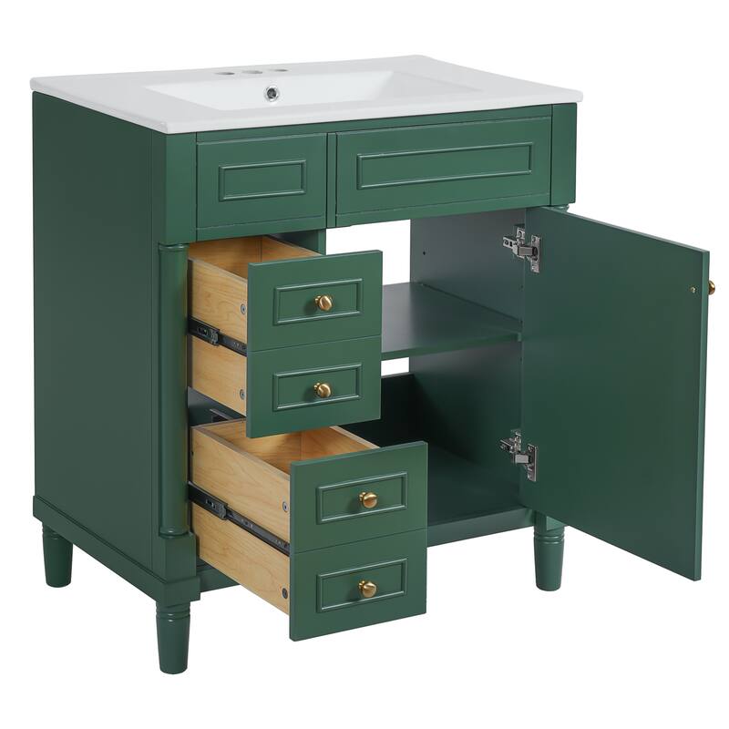 GDFStudio - Briarton Modern Freestanding Bathroom Vanity with Ceramic Sink and 2 Storage Drawers & Soft-Closing Door - 30'W