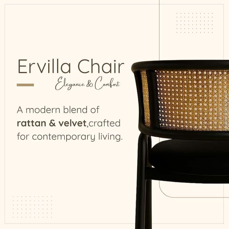 Ervilla Ergonomic Wicker Back Velvet Accent Dining Armchair with Powder Coated Steel Legs Protective Pad