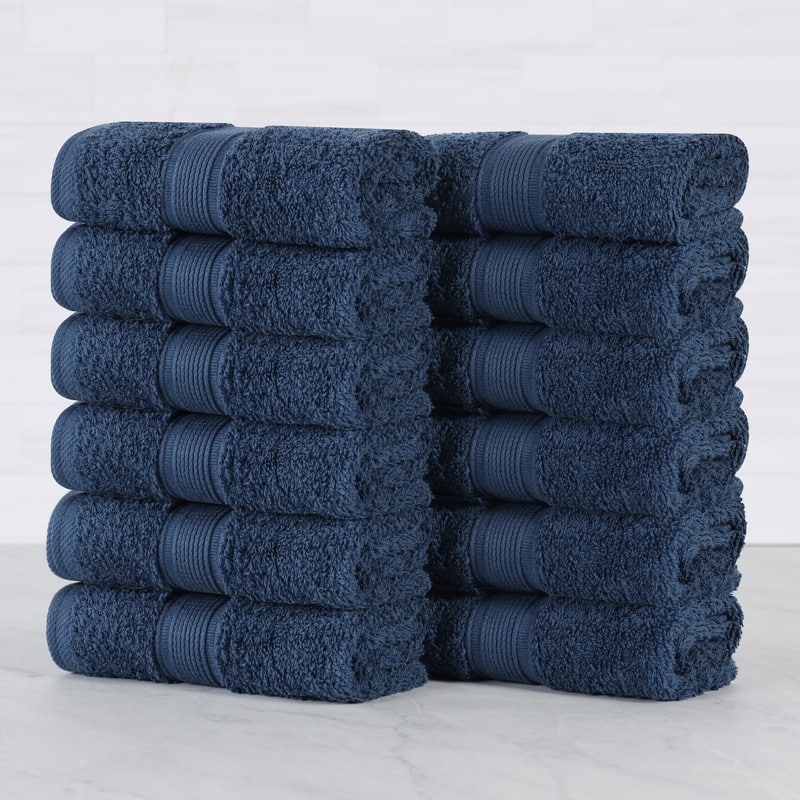 Superior Oregon Organic Cotton Solid Face Towel/Washcloth, Set of 12 - Navy Blue