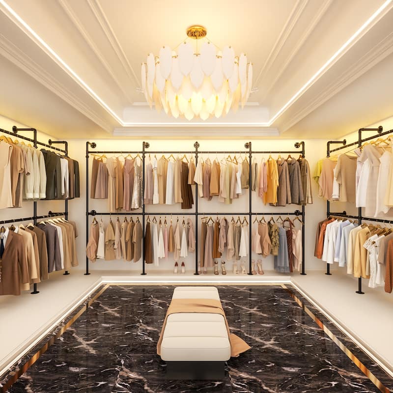 38- 153 Wide Heavy-Duty Wall-Mounted Garment Rack, Pipe Clothes Hanging Rods Closet System